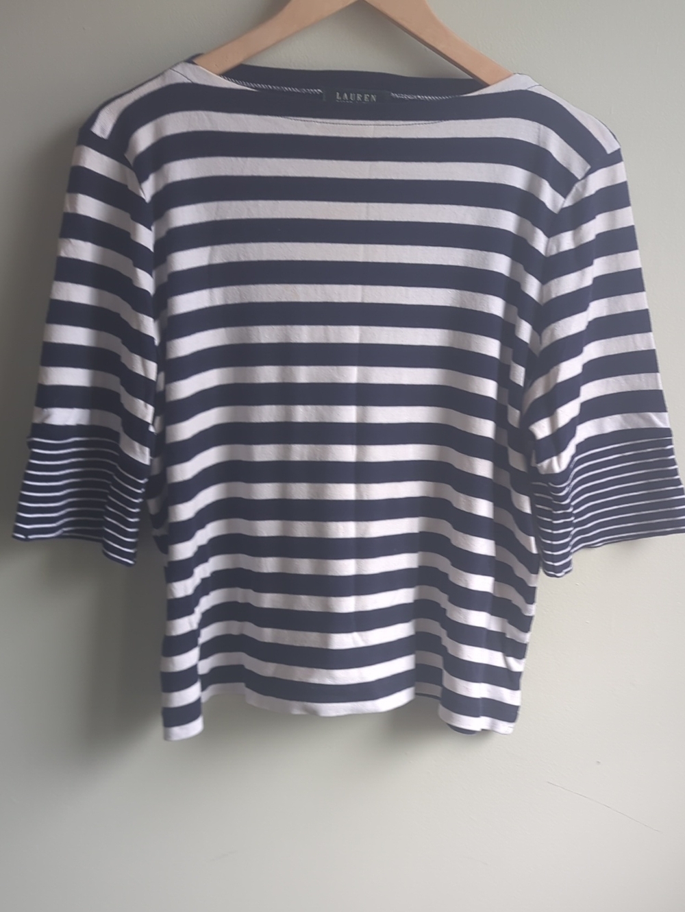 Ralph Lauren. Navy and White Striped Boatneck Tee. Size 2XL.
